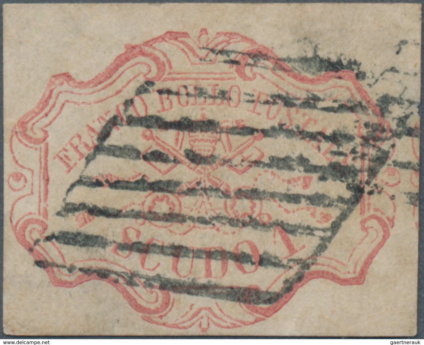 Italien - Altitalienische Staaten: Kirchenstaat: 1852, 1 Scudo Rose-red Cancelled With Grid Postmark - Papal States