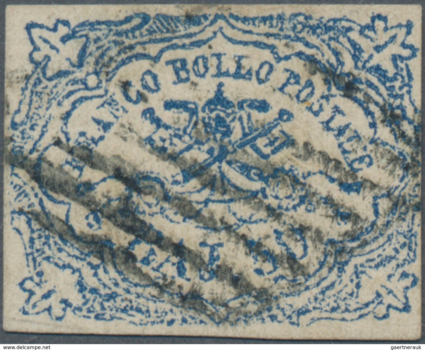 Italien - Altitalienische Staaten: Kirchenstaat: 1852, 50 Baj. Blue Cancelled With Grid Postmark, Th - Etats Pontificaux