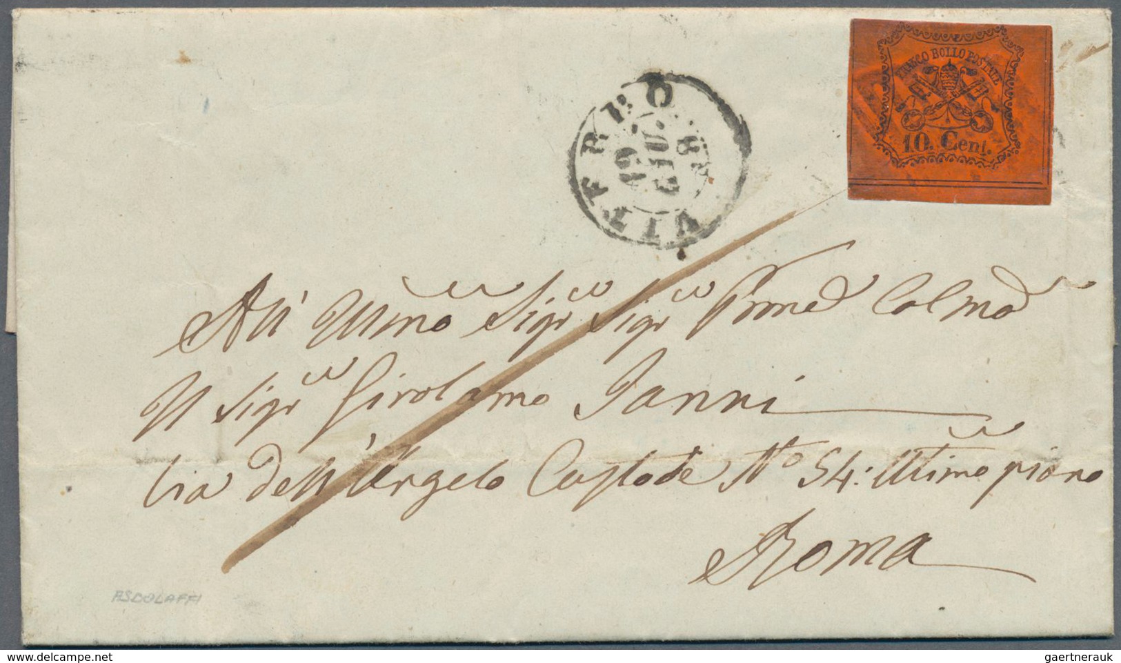 Italien - Altitalienische Staaten: Kirchenstaat: 1867, 10 Cent. Orange-vermilion Cancelled With Grid - Kerkelijke Staten