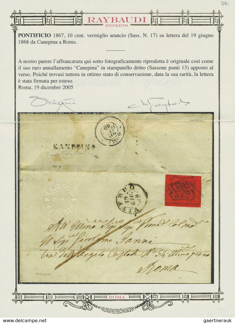 Italien - Altitalienische Staaten: Kirchenstaat: 1867, 10 Cent. Orange-vermilion Cancelled With Grid - Papal States