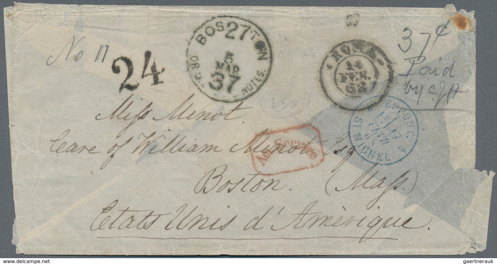 Italien - Altitalienische Staaten: Kirchenstaat: 1868, Cover From Rome To Boston/USA Via France With - Kirchenstaaten