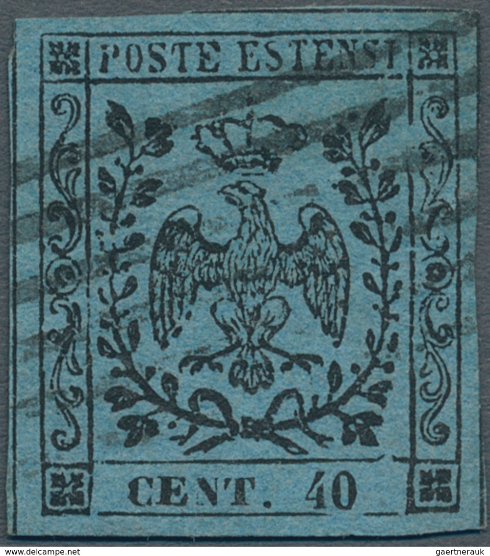 Italien - Altitalienische Staaten: Modena: 1852. 40 C. Black On Sky Blue ("celeste") Paper, Wide Mar - Modena