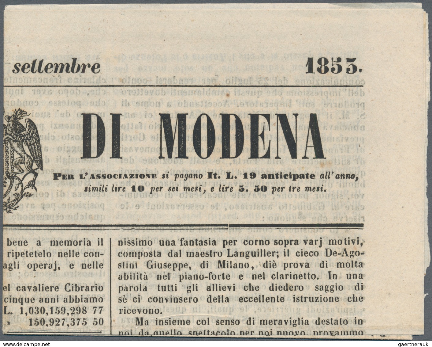 Italien - Altitalienische Staaten: Modena: 1852/1853 : Combination Franking MODENA/PARMA. Modena 185 - Modena