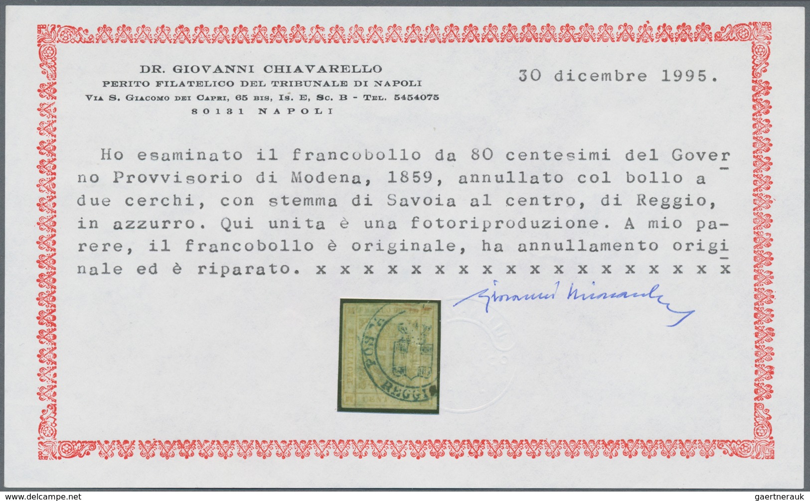 Italien - Altitalienische Staaten: Modena: 1859. Oct 15. 80 C Bistre, Cancelled By BLUE Double Circl - Modena