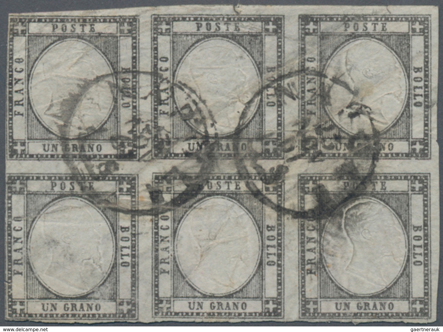 Italien - Altitalienische Staaten: Neapel: 1861. 1 Gr. Blackish Grey, Horizontal Block Of Six, Cance - Neapel