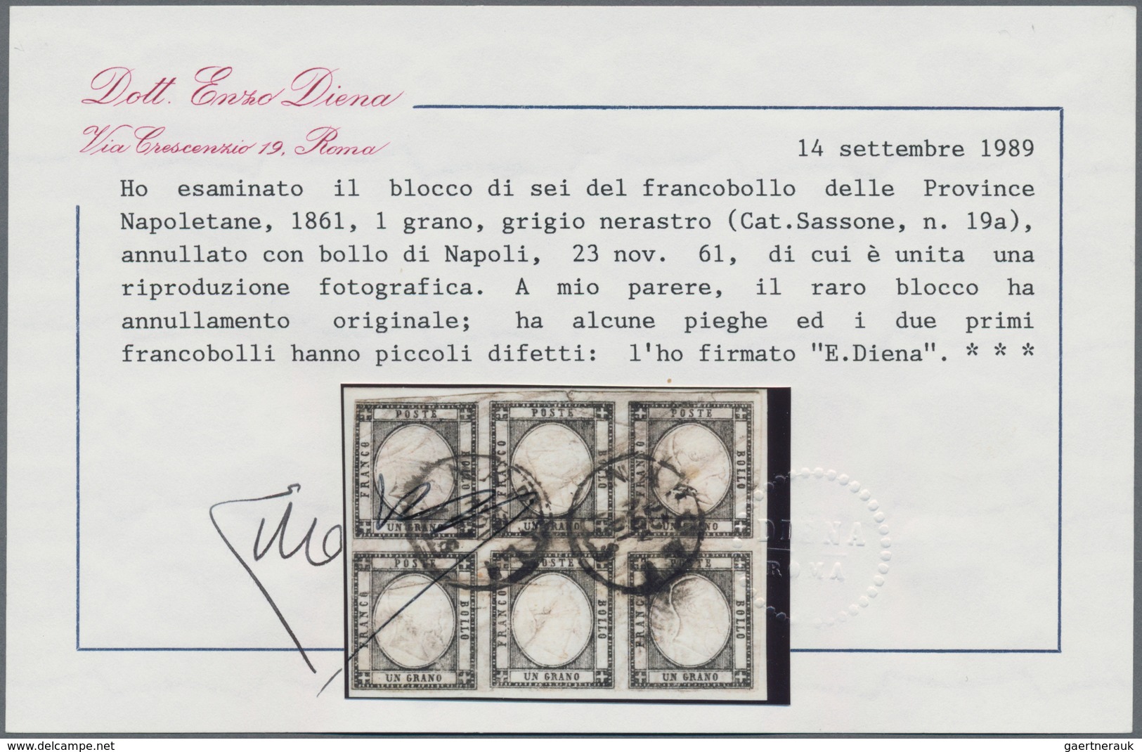 Italien - Altitalienische Staaten: Neapel: 1861. 1 Gr. Blackish Grey, Horizontal Block Of Six, Cance - Naples