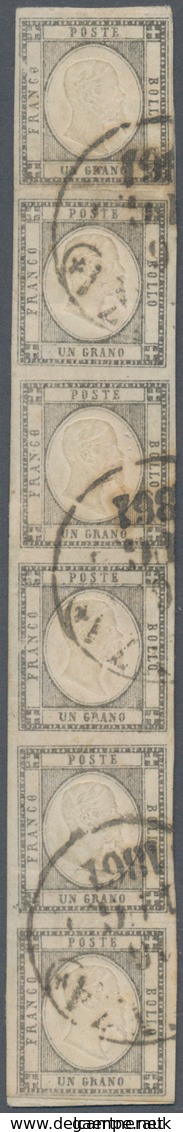 Italien - Altitalienische Staaten: Neapel: 1861. 1 Gr. Blackish Grey, Vertical Strip Of Six On Small - Naples