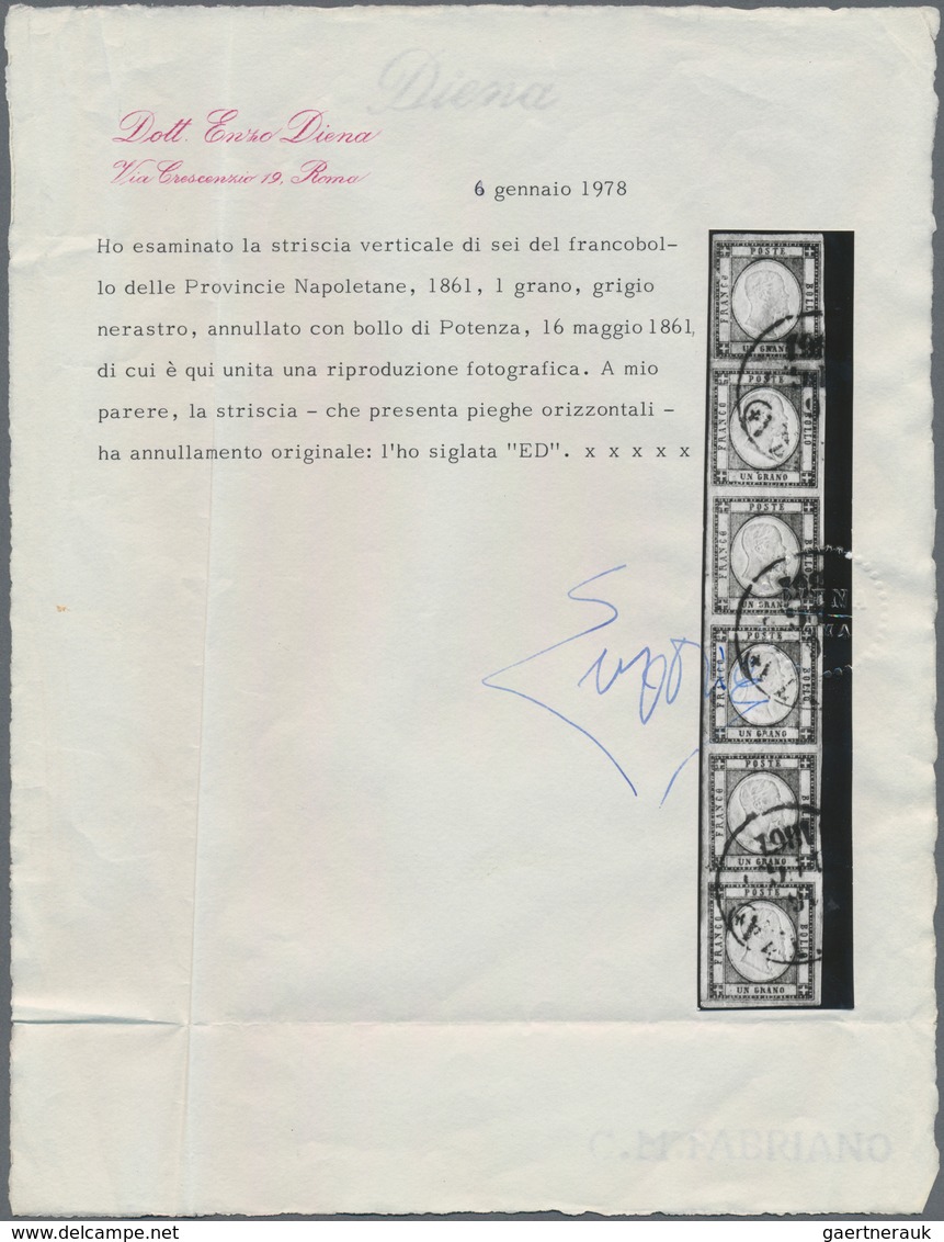Italien - Altitalienische Staaten: Neapel: 1861. 1 Gr. Blackish Grey, Vertical Strip Of Six On Small - Naples
