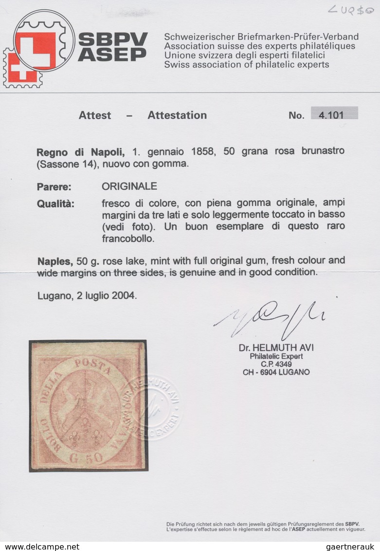 Italien - Altitalienische Staaten: Neapel: 1858. 50 Grana Brownish Rose, Mint With Original Gum, Thr - Napels