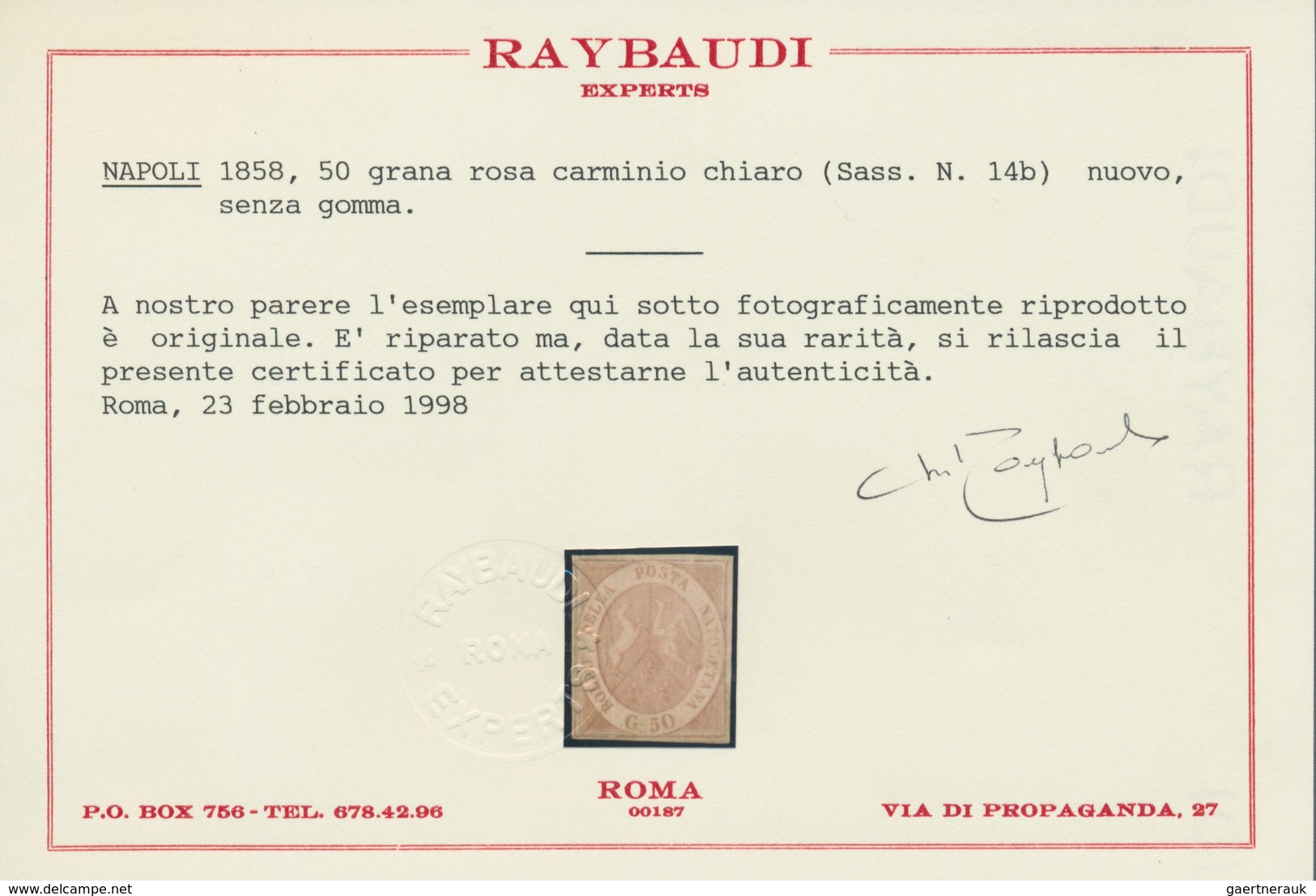 Italien - Altitalienische Staaten: Neapel: 1858, 50 Gr Light Rose-carmine Unused Without Gum, All Si - Neapel