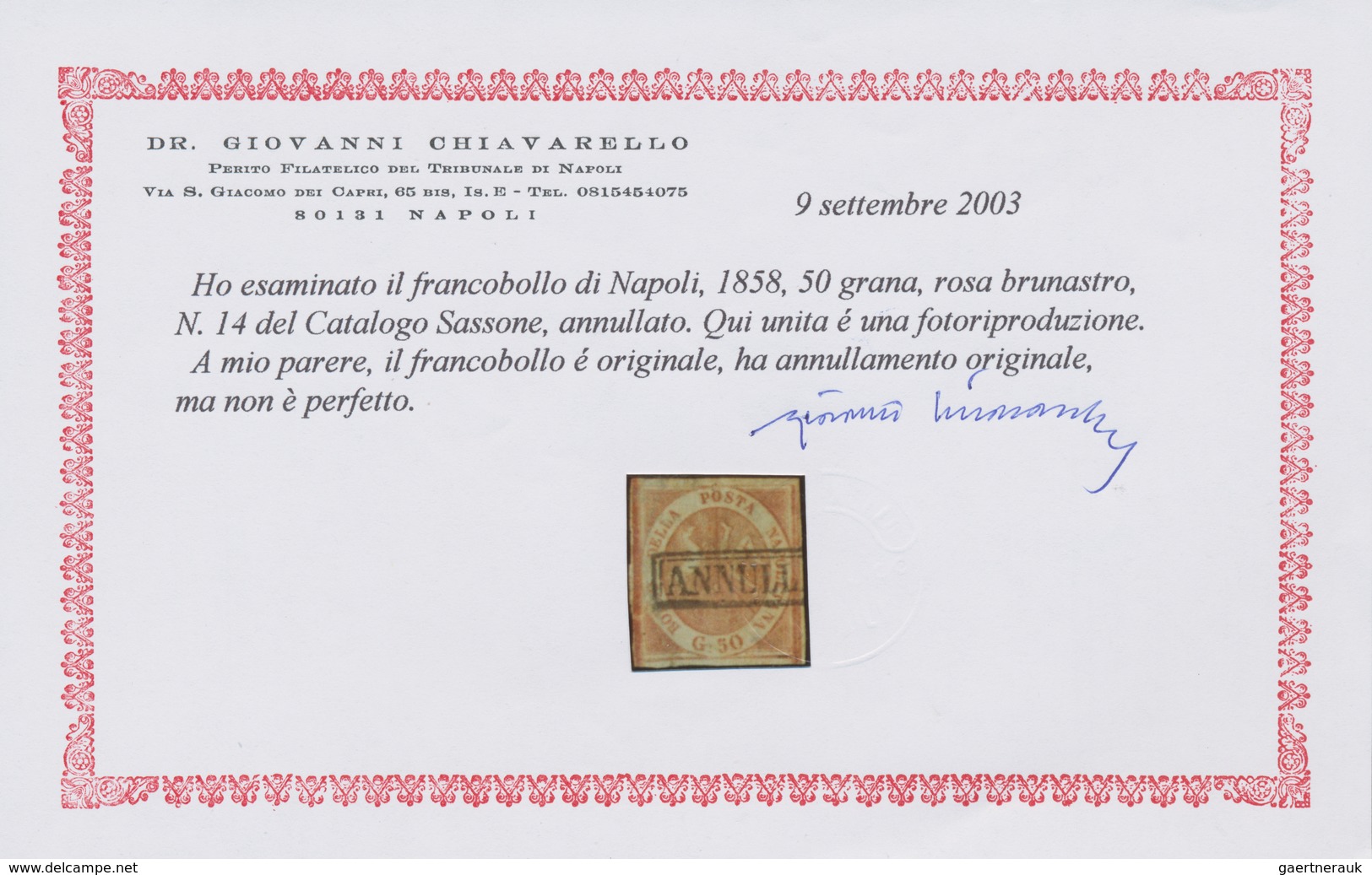 Italien - Altitalienische Staaten: Neapel: 1858, 50 Gr Brownish Rose Cancelled With Frame Postmark, - Napels