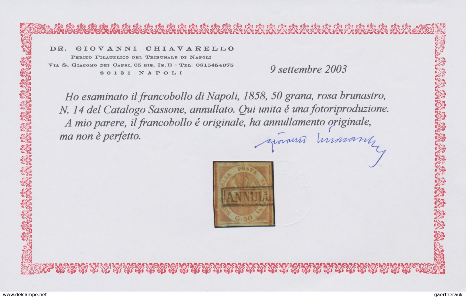 Italien - Altitalienische Staaten: Neapel: 1858, 50 Gr Brownish Rose Cancelled With Frame Postmark, - Naples