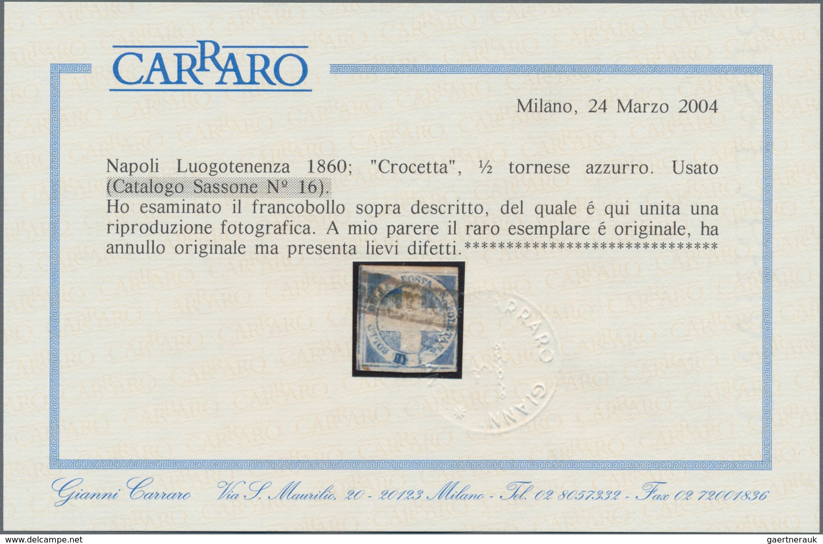 Italien - Altitalienische Staaten: Neapel: 1860: "Crocetta", 1/1 Tornese Blue, Used, Double Incision - Naples