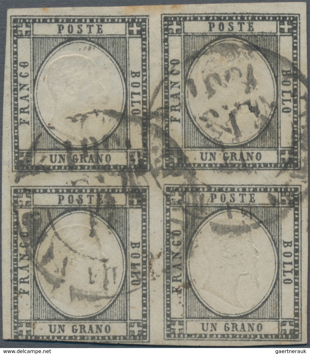 Italien - Altitalienische Staaten: Neapel: 1861. 1 Black Grain, Used, Block Of Four, Good Margins On - Napels