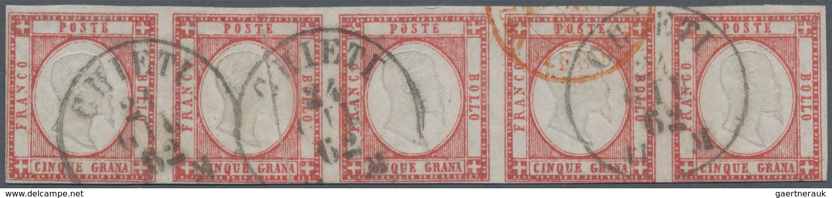 Italien - Altitalienische Staaten: Neapel: 1861, 5 Grana Red-carmine In Horizontal Stripe Of Four Ca - Neapel