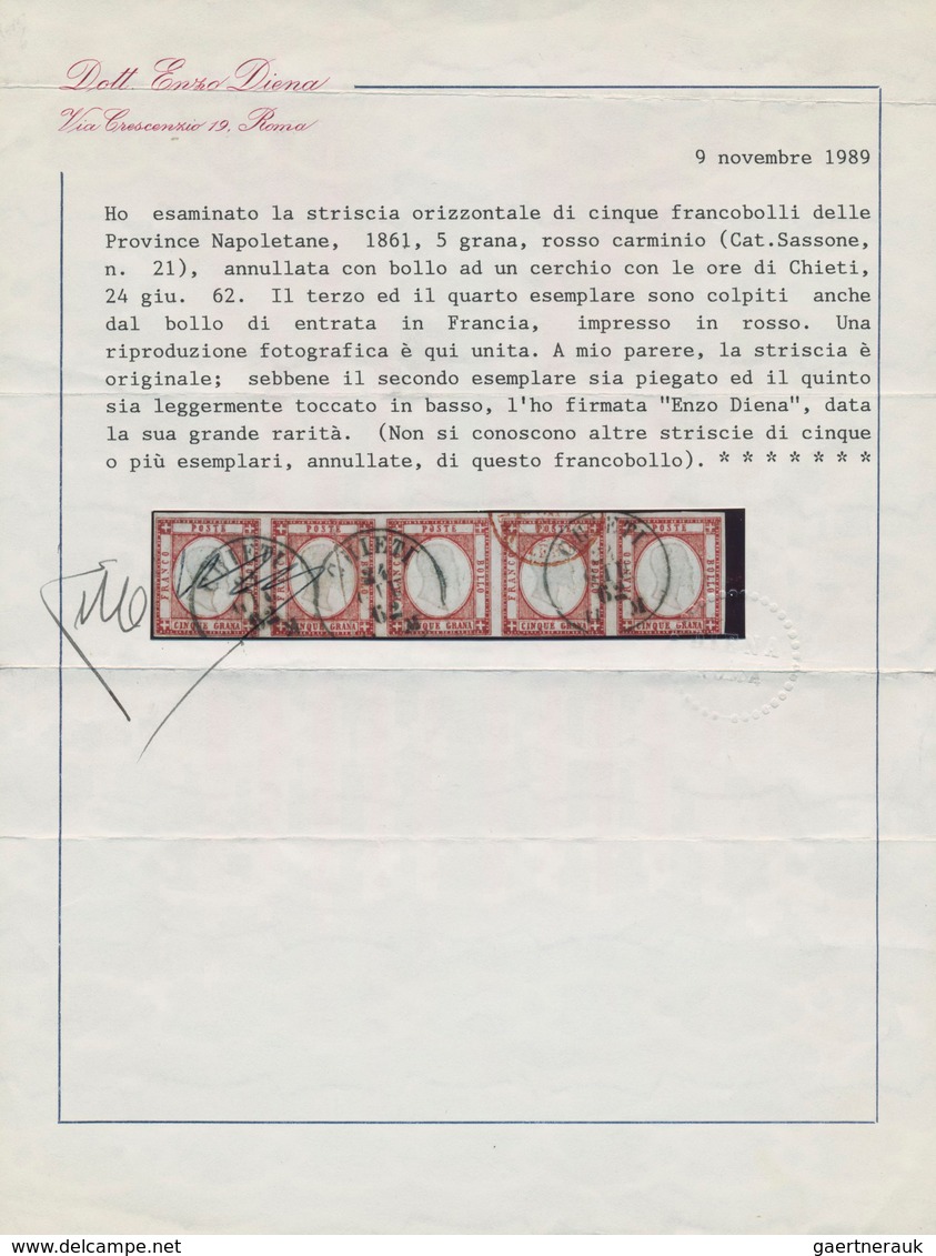 Italien - Altitalienische Staaten: Neapel: 1861, 5 Grana Red-carmine In Horizontal Stripe Of Four Ca - Neapel