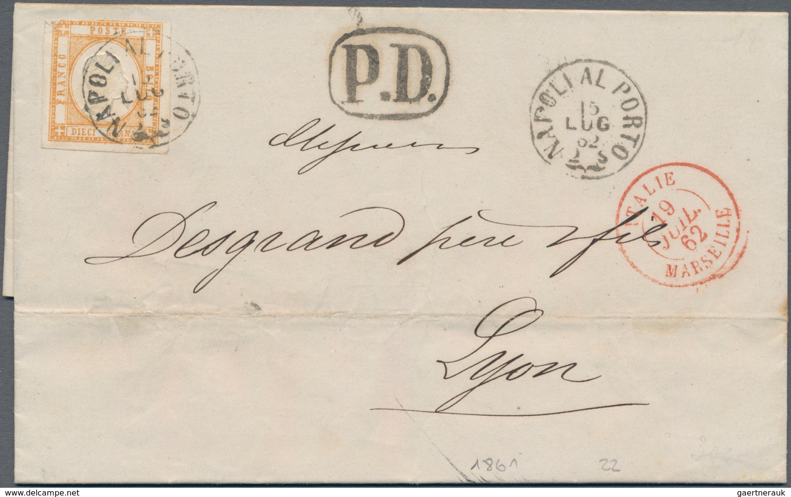 Italien - Altitalienische Staaten: Neapel: 1861. 10 Ga Orange Brown, Tied By Cds "NAPOLI AL PORTO 15 - Napels