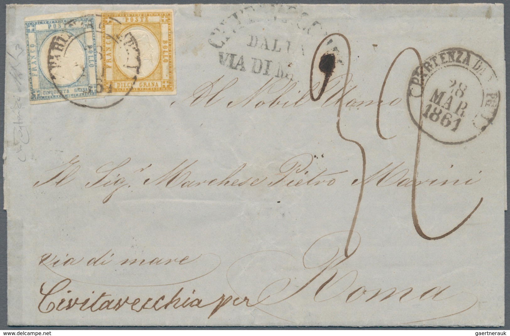 Italien - Altitalienische Staaten: Neapel: 1861, 10 Grana Yellow And 50 Grana Bluish Grey On Letter - Neapel