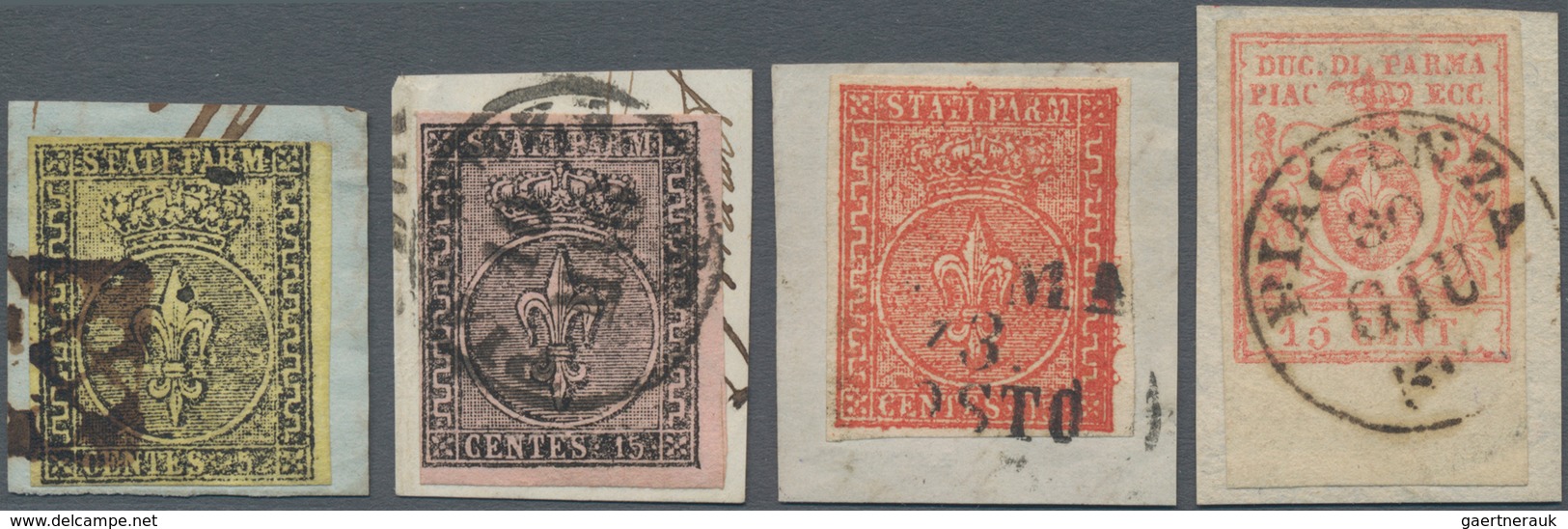 Italien - Altitalienische Staaten: Parma: 1852, Assembling Of Four Used Stamps On Piece Including 15 - Parma