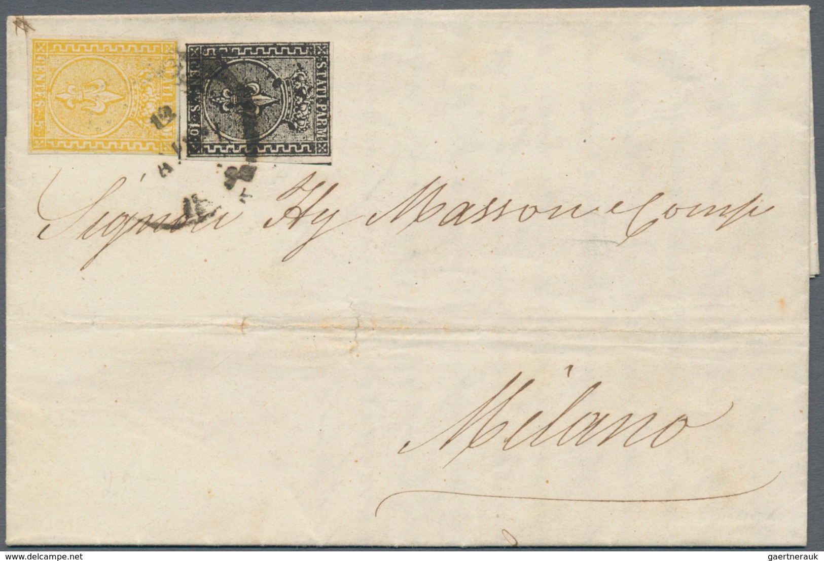 Italien - Altitalienische Staaten: Parma: 1855, 10c. Black And 5c. Bright Yellow, Attractive Frankin - Parma