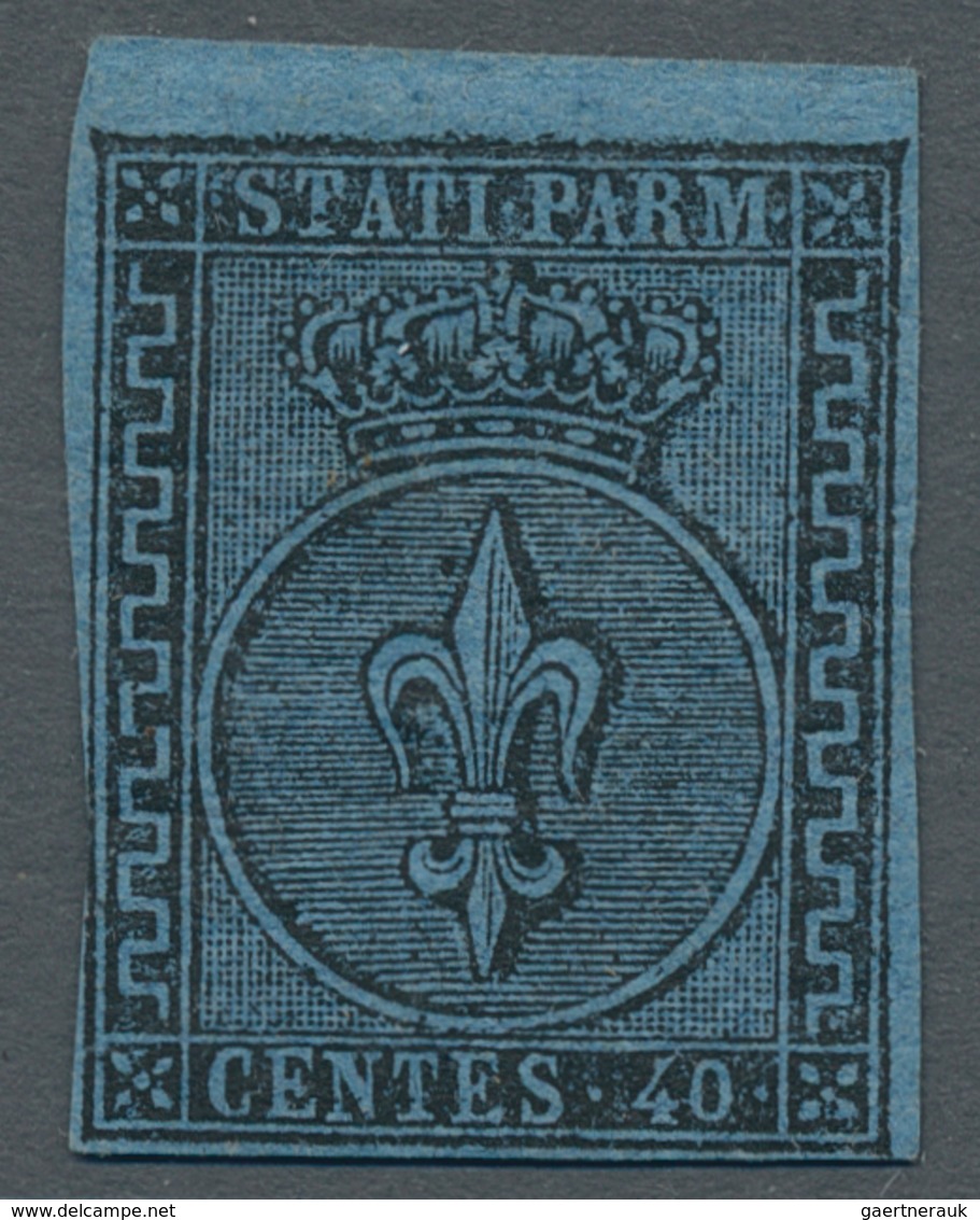 Italien - Altitalienische Staaten: Parma: 1852, 40 Centesimi Azzurro, 40c. Blue With Good To Large M - Parma