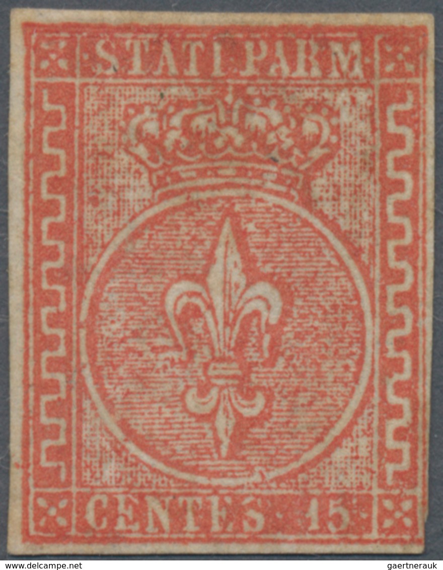 Italien - Altitalienische Staaten: Parma: 1853, 15 C Vermiglion, Full Margins At Three Sides, Minor - Parma