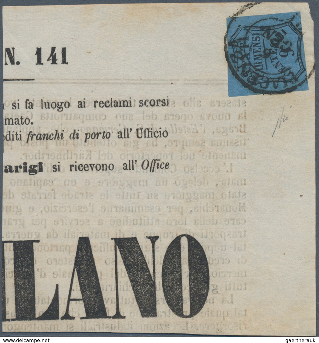 Italien - Altitalienische Staaten: Parma - Zeitungsstempelmarken: 1853, 9 C Black On Blue On A Small - Parma