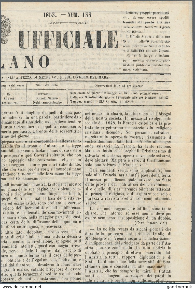 Italien - Altitalienische Staaten: Parma - Zeitungsstempelmarken: 1853, 9c. Blue, Deep Colour, Left - Parma