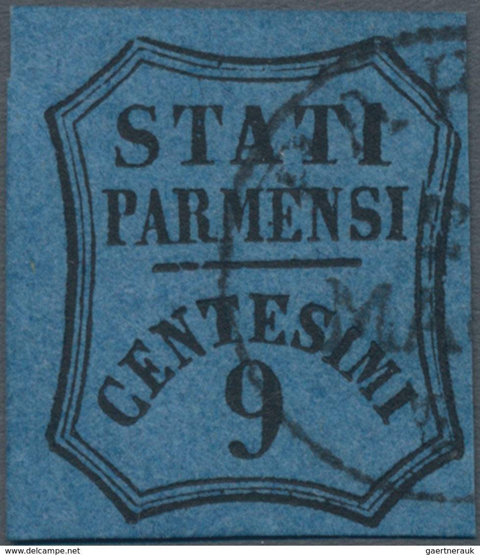 Italien - Altitalienische Staaten: Parma - Zeitungsstempelmarken: 1853, 9 Cent. Black On Blue Cancel - Parma