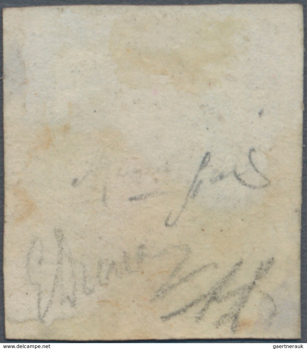 Italien - Altitalienische Staaten: Sardinien: 1851, 5 C Black With Dot Cancel, Repaired, Sign. Diena - Sardinia