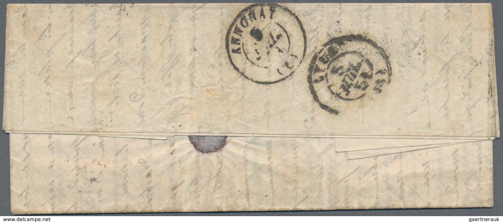 Italien - Altitalienische Staaten: Sardinien: 1851, 5 C. Black, Horizontal Pair, And 40 C. Rose Tied - Sardinia