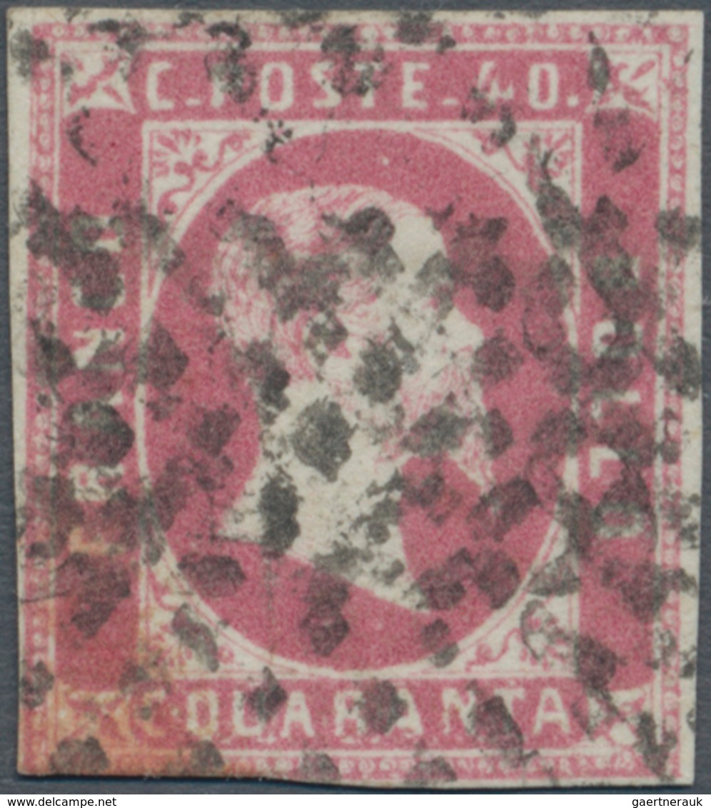 Italien - Altitalienische Staaten: Sardinien: 1851, 40 Cent Rose, Cancelled By Dotted Killer, Lightl - Sardinia