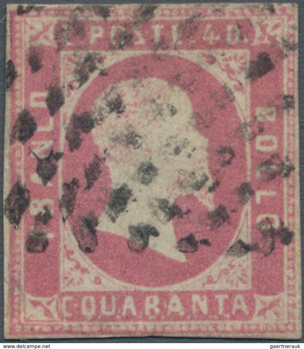 Italien - Altitalienische Staaten: Sardinien: 1851. 40 Cent Rose, Cancelled By Mute Sardinian Rhomes - Sardinien