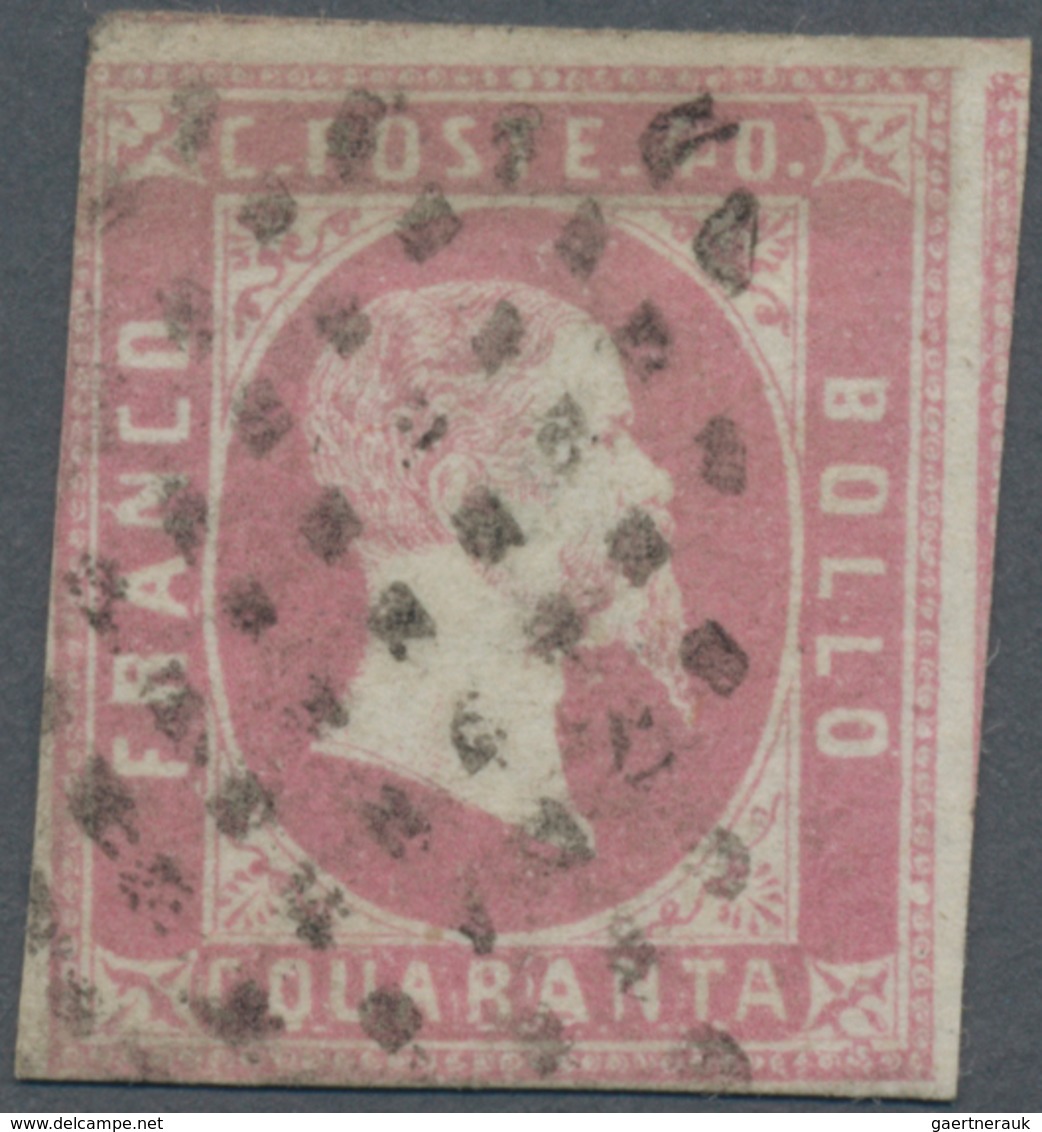 Italien - Altitalienische Staaten: Sardinien: 1851, 40 C. Rose, Cancelled By Mute Sardinian Rhombes, - Sardinië