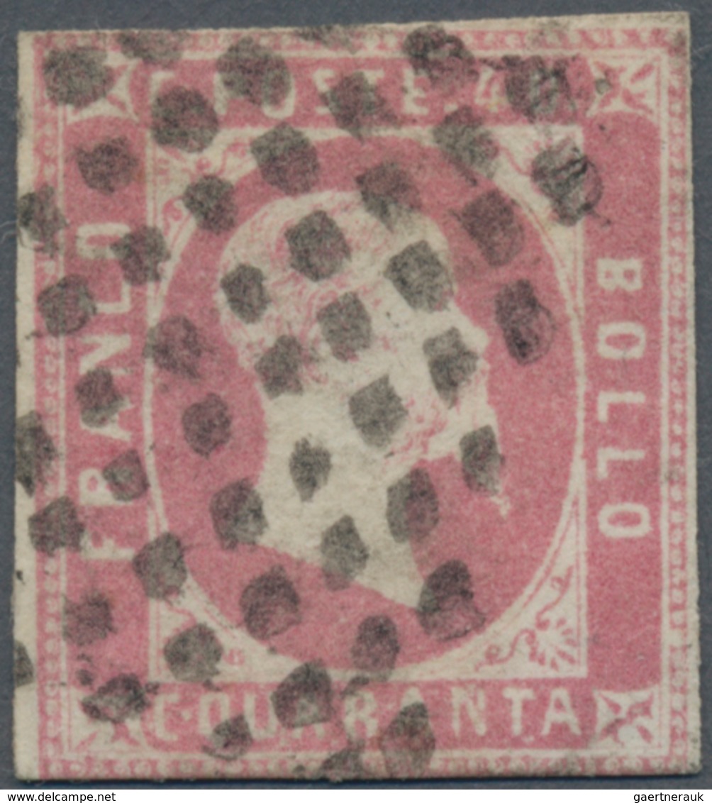 Italien - Altitalienische Staaten: Sardinien: 1851, 40 Cent Rose, Touched At The Top, Cut In At The - Sardinien