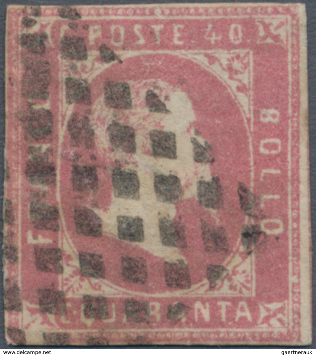 Italien - Altitalienische Staaten: Sardinien: 1851, 40 Cent. Carmine Rose, Narrow Margins At Three S - Sardinië