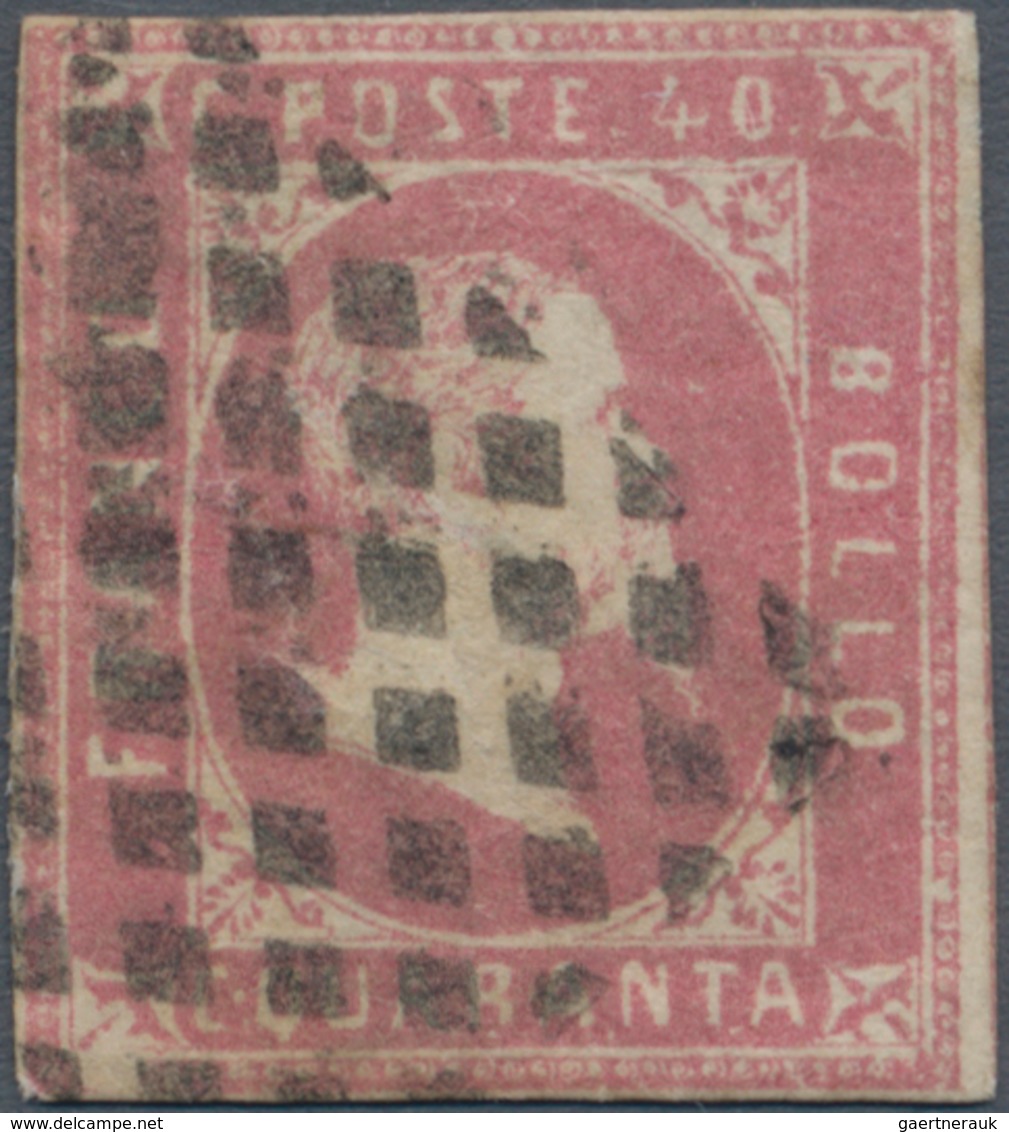 Italien - Altitalienische Staaten: Sardinien: 1851, 40 Cent. Carmine Rose, Narrow Margins At Three S - Sardinia