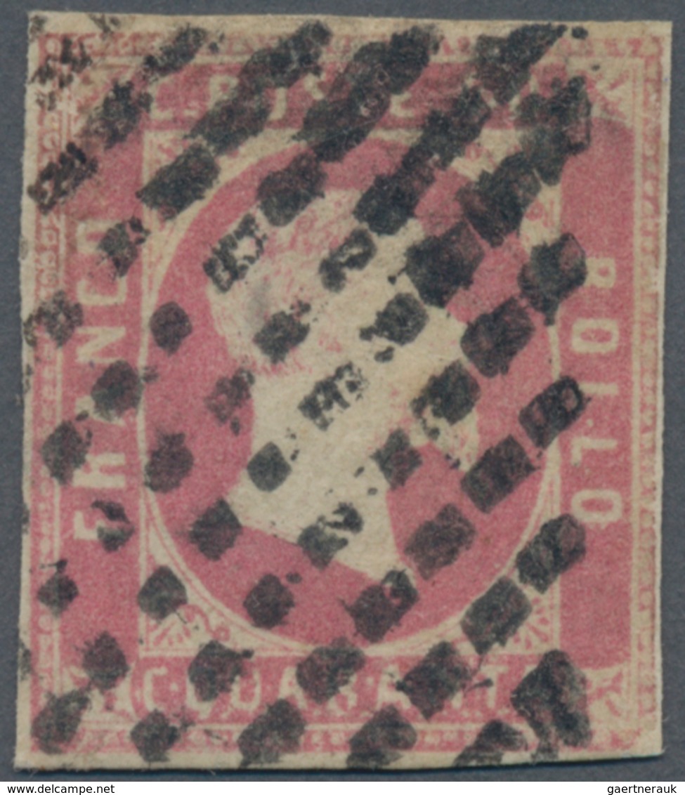 Italien - Altitalienische Staaten: Sardinien: 1851. 40 Cent Carmine Rose, Cancelled By Mute Sardinia - Sardinien