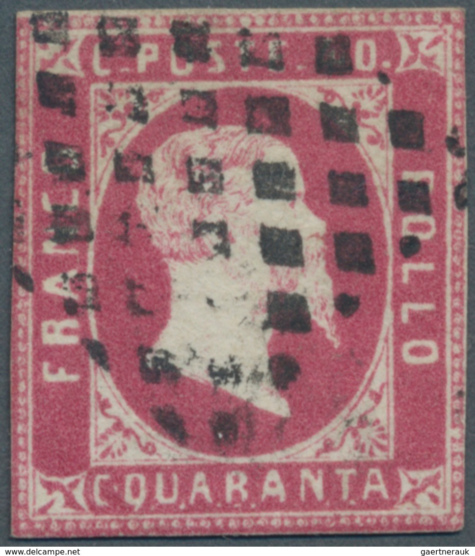 Italien - Altitalienische Staaten: Sardinien: 1851, 40 C Rose Carmine With Dotted Lozenge Cancel, Cu - Sardaigne