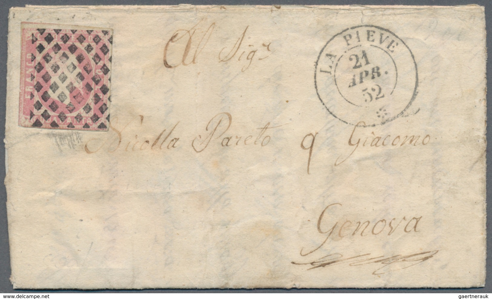 Italien - Altitalienische Staaten: Sardinien: 1851. 40 Centesimi Rosa, Cut In At The Left Bottom, Ca - Sardinia