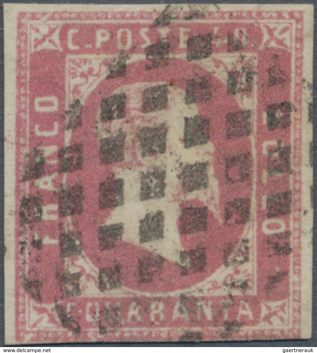 Italien - Altitalienische Staaten: Sardinien: 1851, 40 Cent. Rose-lilac With Dot Cancel, On Three Si - Sardinië