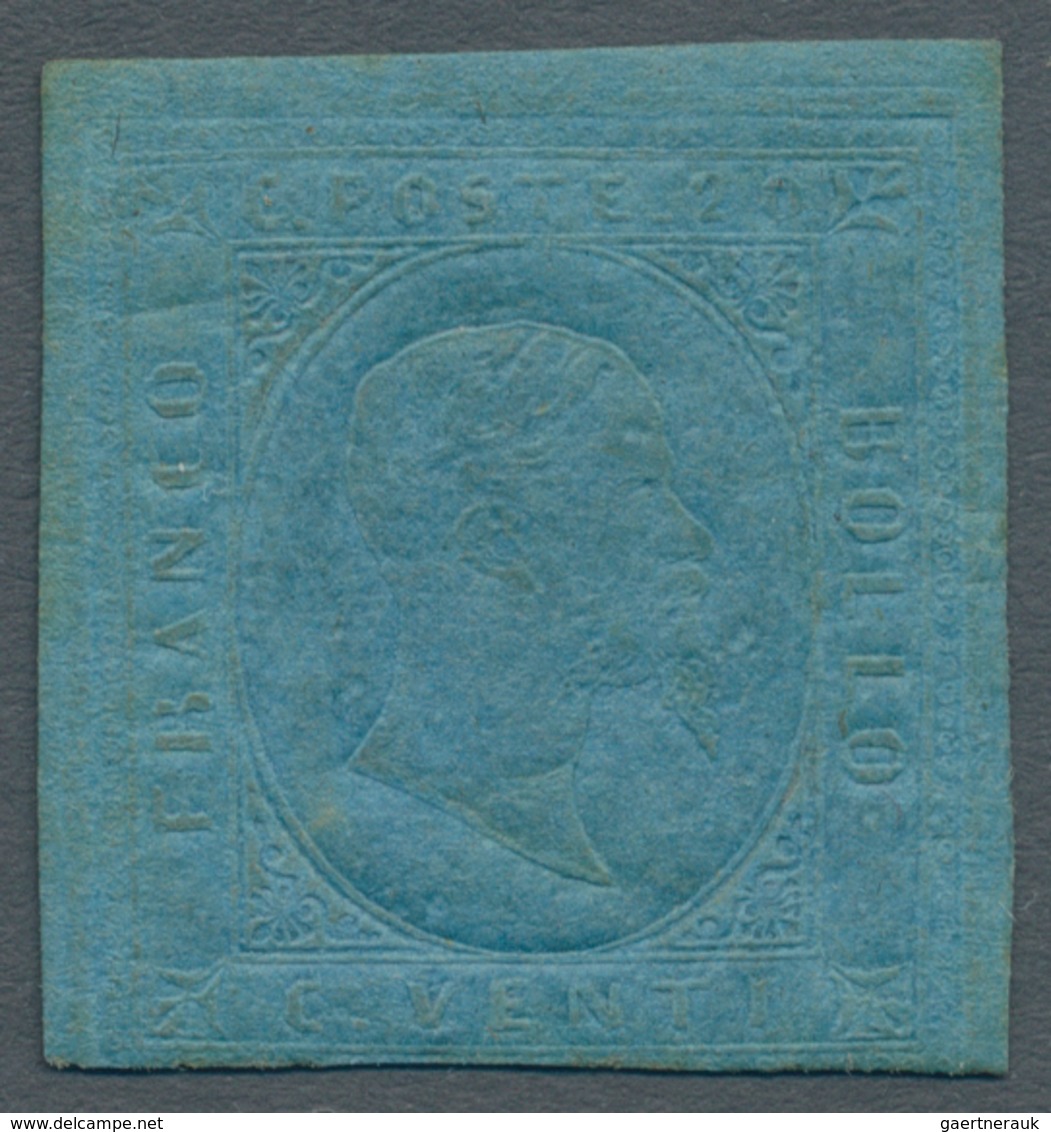 Italien - Altitalienische Staaten: Sardinien: 1853, 20 C Blue, Cut In At The Bottom, Typical Quality - Sardinia