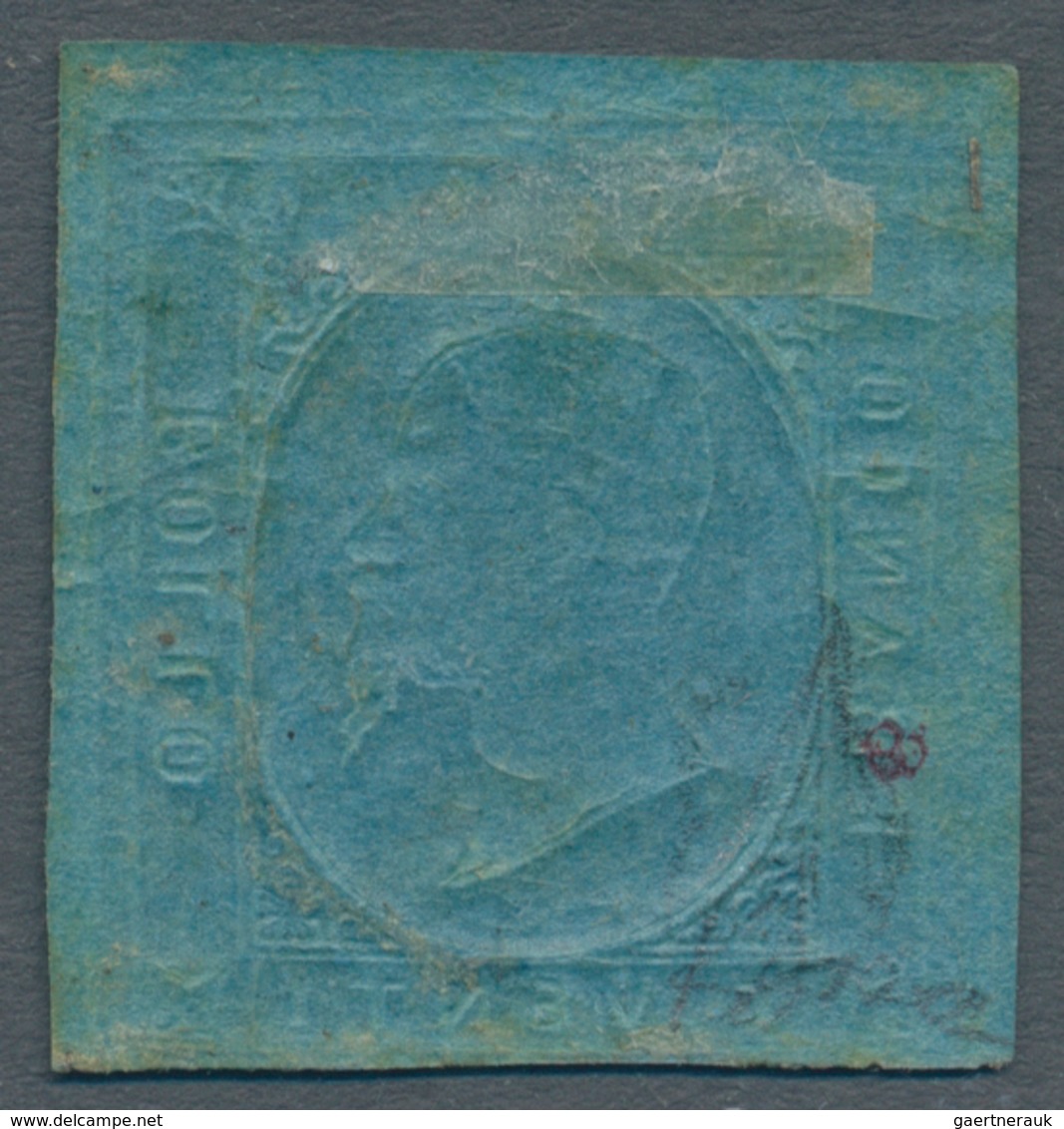 Italien - Altitalienische Staaten: Sardinien: 1853, 20 C Blue, Cut In At The Bottom, Typical Quality - Sardinië