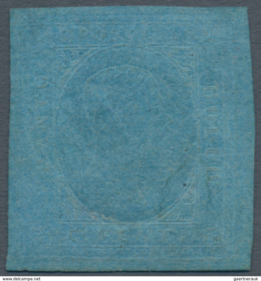 Italien - Altitalienische Staaten: Sardinien: 1853: 20 Cents Blue, Unused With Parts Of The Original - Sardinien