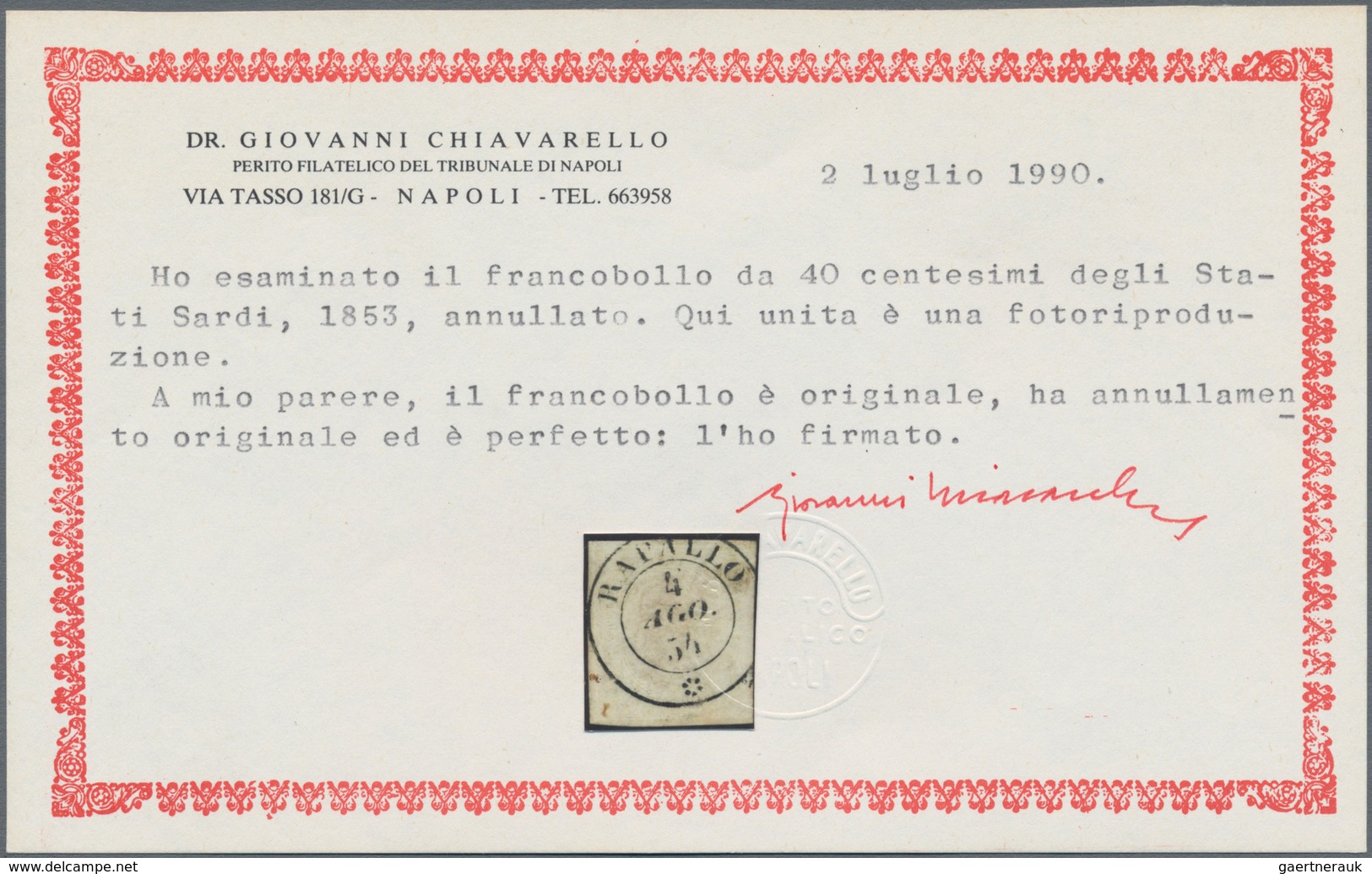 Italien - Altitalienische Staaten: Sardinien: 1853, 40 C Pale Rose Cancelled With Double Circle Post - Sardinia