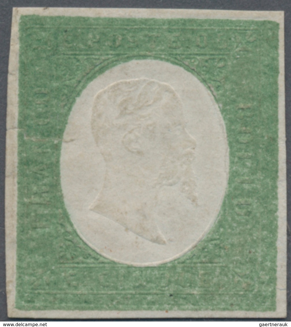 Italien - Altitalienische Staaten: Sardinien: 1854. 5 C Yellow Green, Unused Without Gum, Good Margi - Sardinië