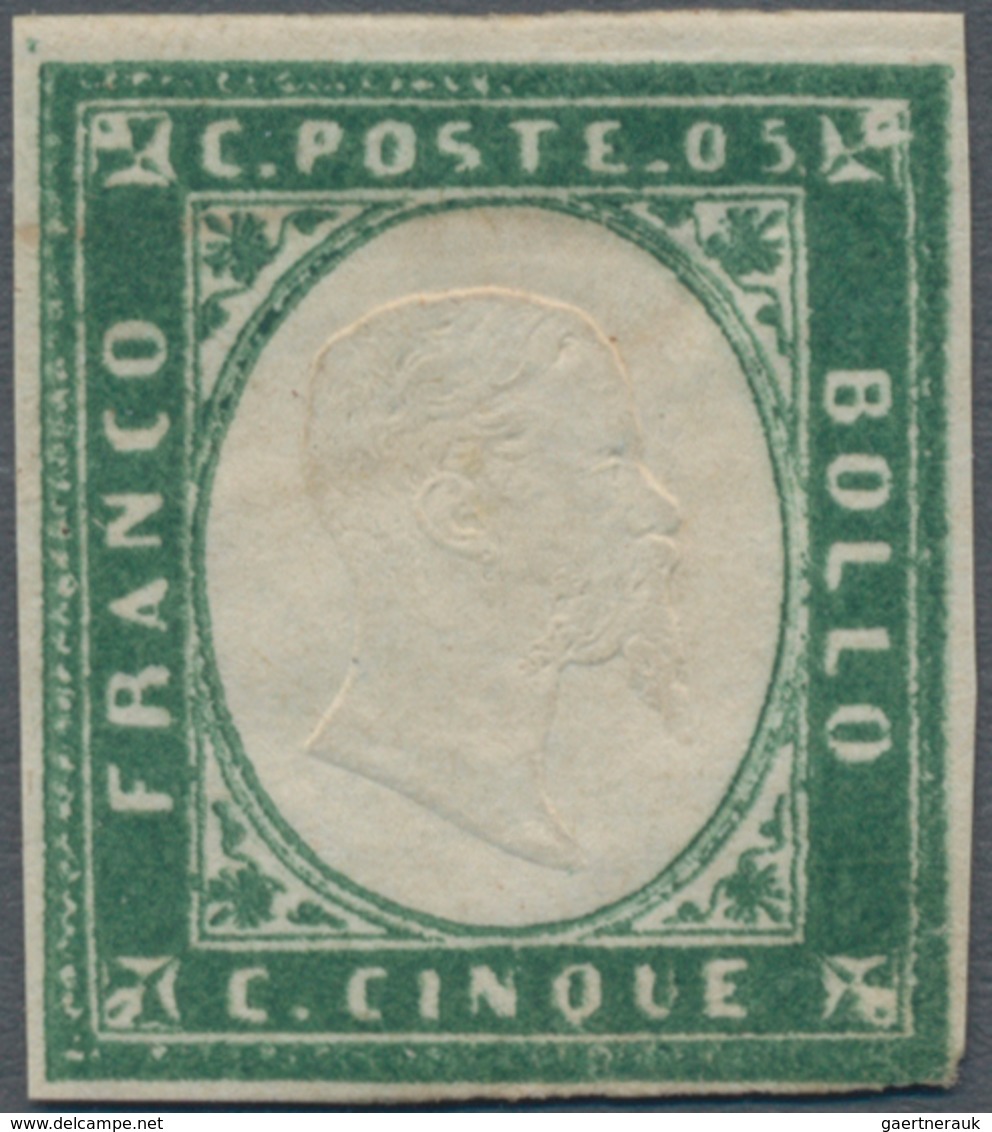 Italien - Altitalienische Staaten: Sardinien: 1857, 5 C Myrtle Green Unused Without Gum, All Sides F - Sardinia