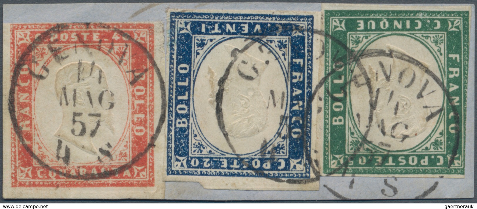 Italien - Altitalienische Staaten: Sardinien: 1855/1857: IV Emission. 5 C Green, 20 C Blue And 40 C - Sardinia