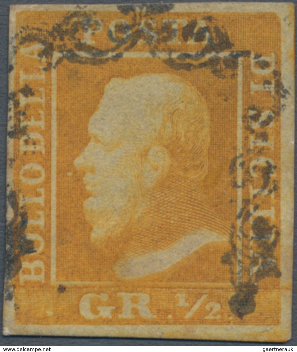 Italien - Altitalienische Staaten: Sizilien: 1859. 1/2 Grano Orange, Cancelled By Typical "doorframe - Sicily