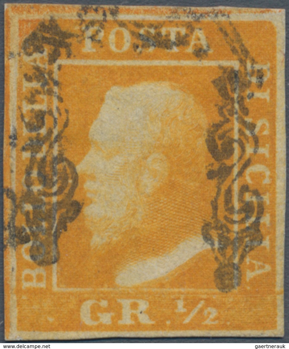 Italien - Altitalienische Staaten: Sizilien: 1859. 1/2 Grano Orange, Cancelled By Typical "doorframe - Sicilië
